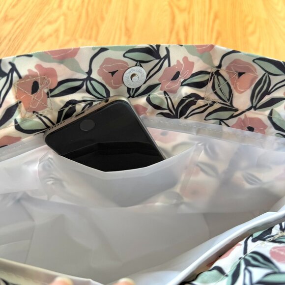 Floral Insulated Lunch Tote Bag Pockets Inside and Out Snap Drawstring New - Picture 6 of 11